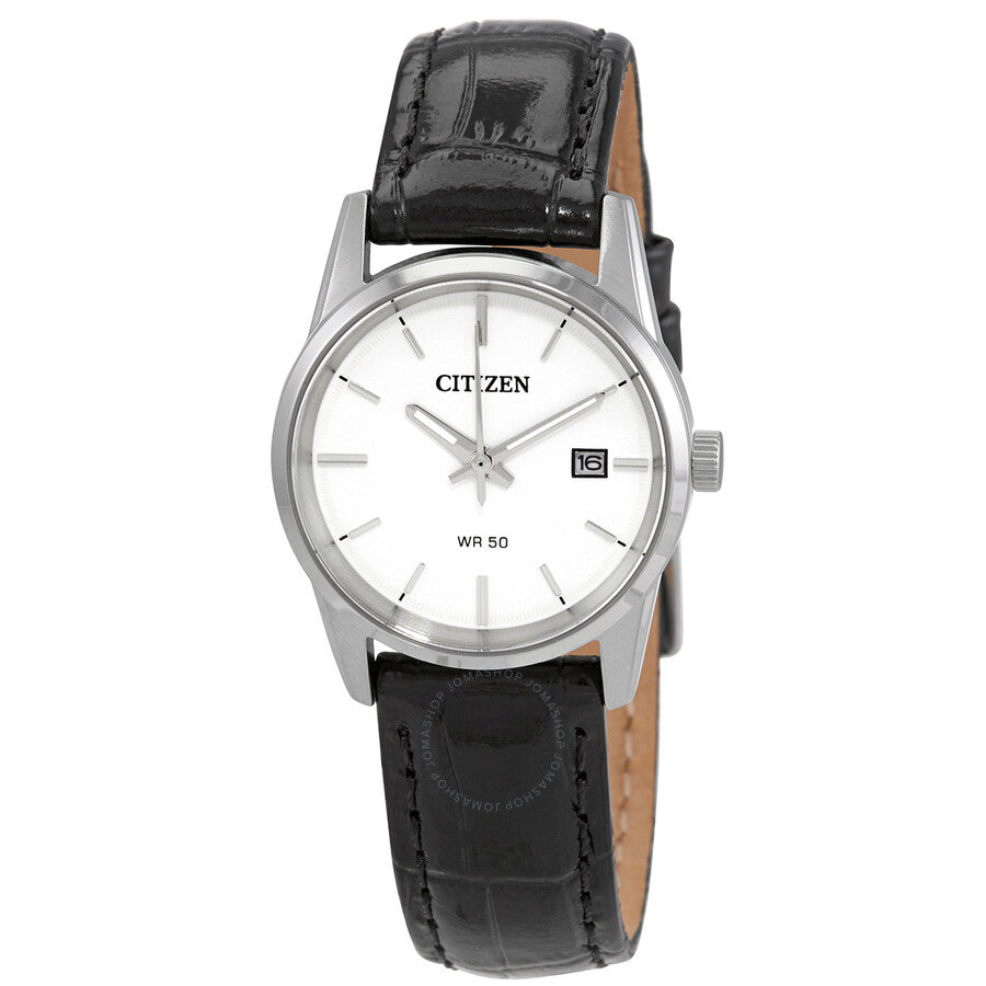 Citizen Quartz White Dial Black Leather Ladies Watch EU6000-06A - The Watches Men & Co