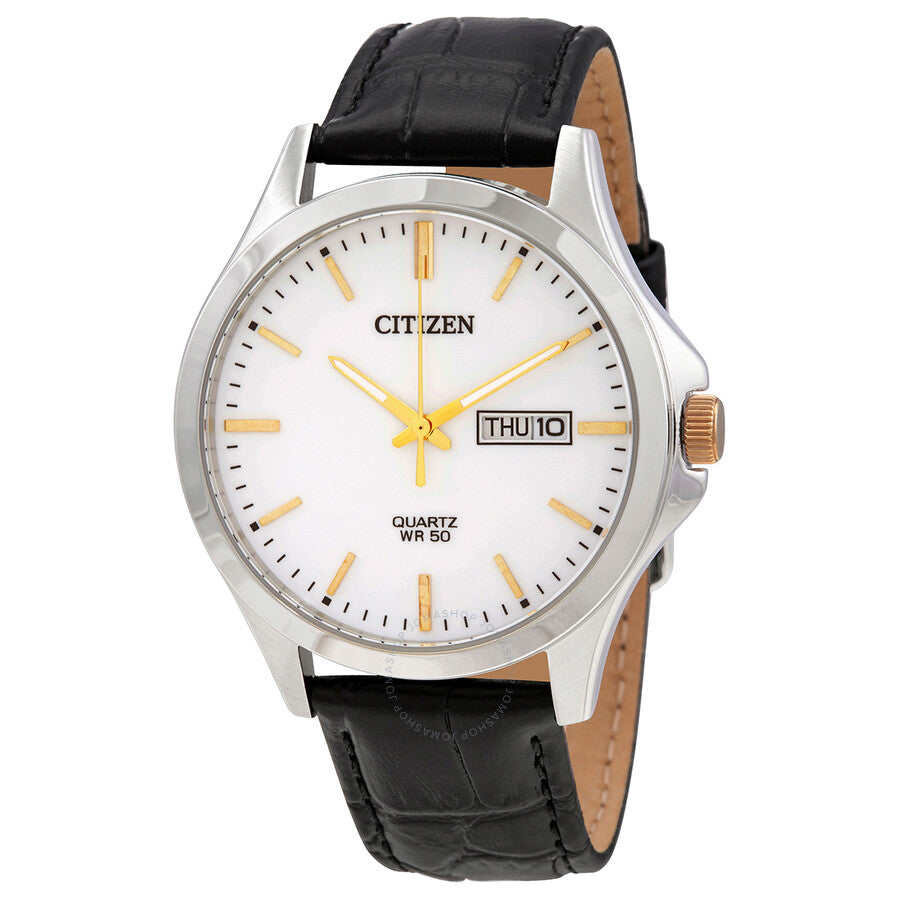 Citizen Quartz White Dial Black Leather Men's Watch BF2009-11A - The Watches Men & Co