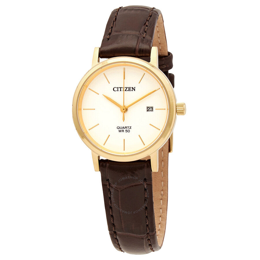Citizen Quartz White Dial Brown Leather Ladies Watch EU6092-08A - The Watches Men & Co