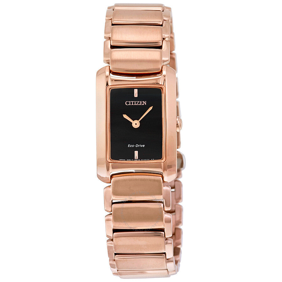 Citizen Rose Gold-tone Case Black Dial Eco-Drive Ladies Watch EG2976-57W