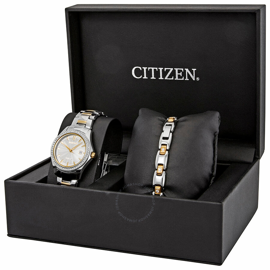 Citizen Silhouette Crystal Silver Dial Ladies Watch Set FE1144-69A - The Watches Men & Co