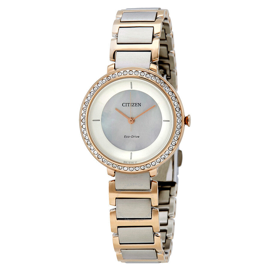 Citizen Silhouette Crystal White Mother of Pearl Dial Ladies Reloj de dos tonos EM0483-89D