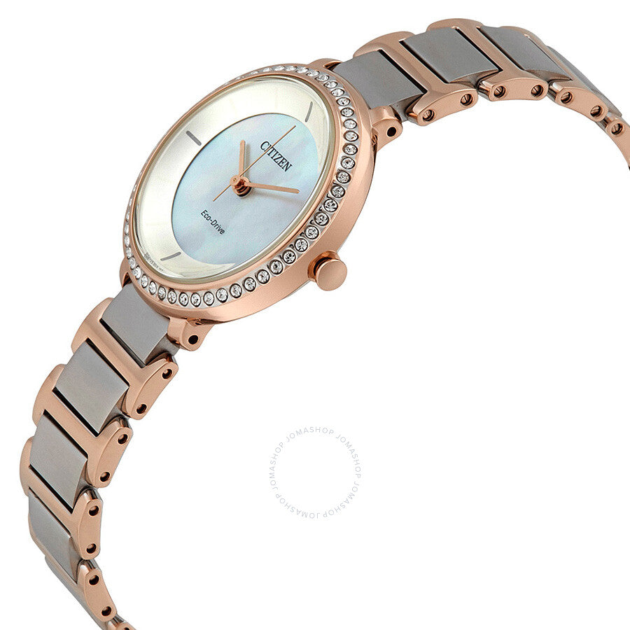 Citizen Silhouette Crystal White Mother of Pearl Dial Ladies Reloj de dos tonos EM0483-89D