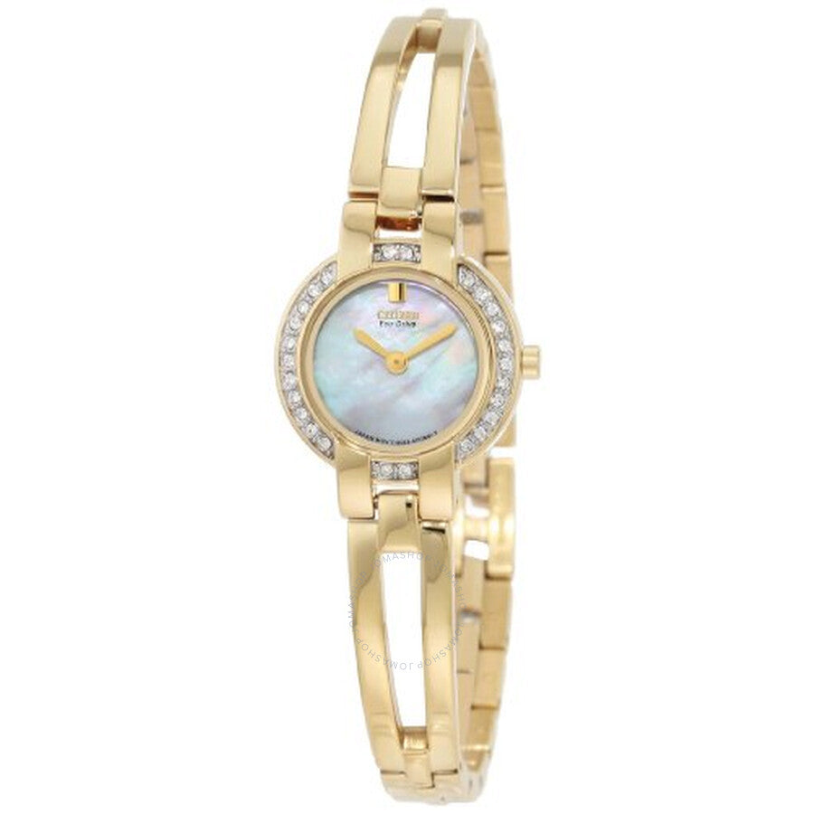 Citizen Silhouette Eco-Drive Mother of Pearl Dial Gold-Tone Stainless Steel Ladies Watch EW9992-59D - The Watches Men & Co