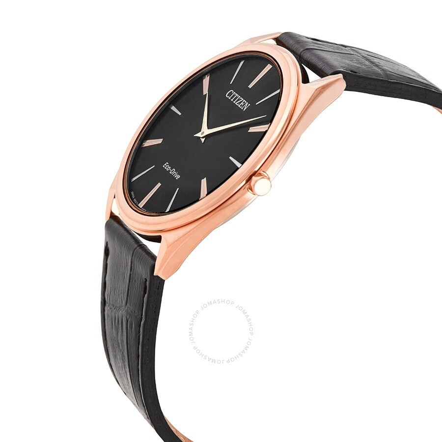 Citizen Stiletto Black Guilloche Dial Black Leather Men's Watch AR3073-06E