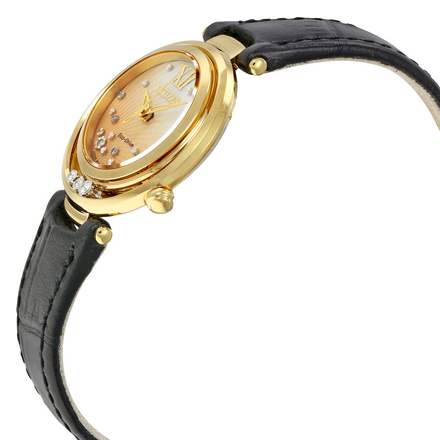 Citizen Sunrise Eco-Drive Diamante Negro Correa de cuero Reloj para mujer CZ EM0322-02Y