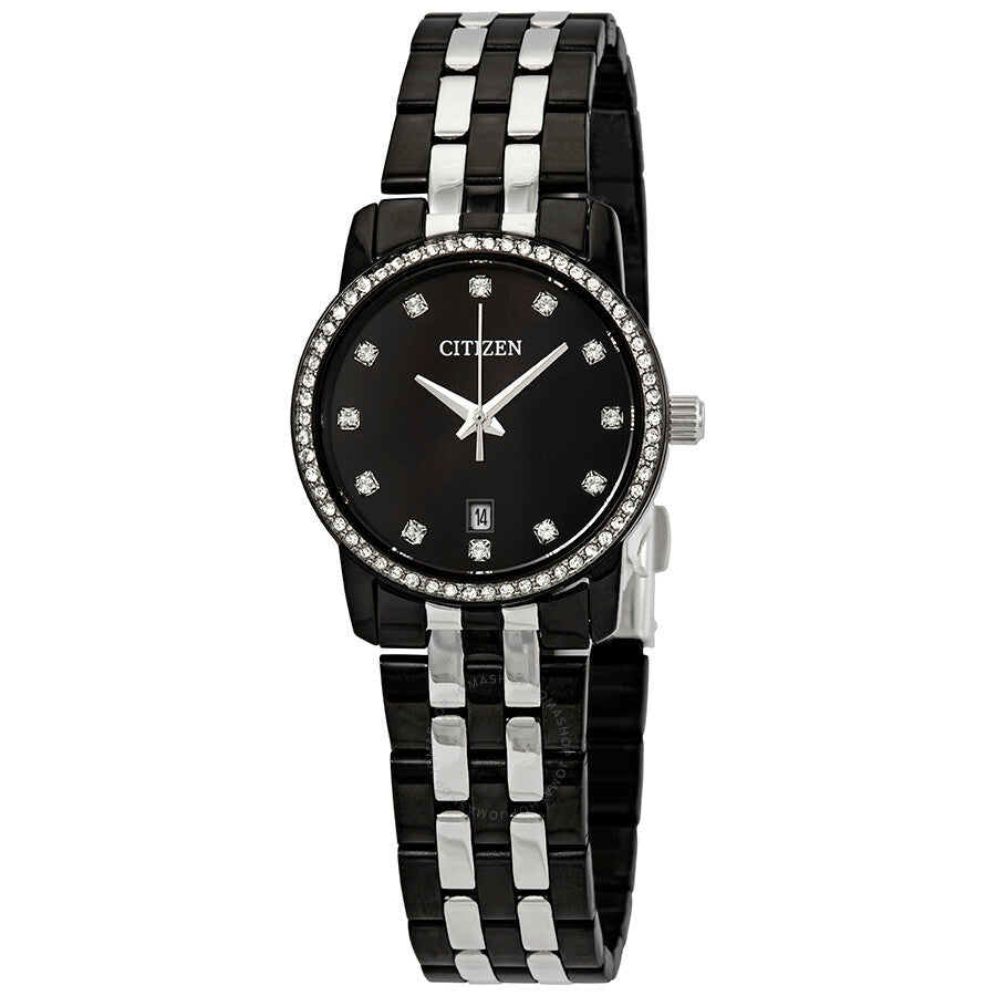Citizen Swarovski Crystal Black Dial Ladies Watch EU6037-57E