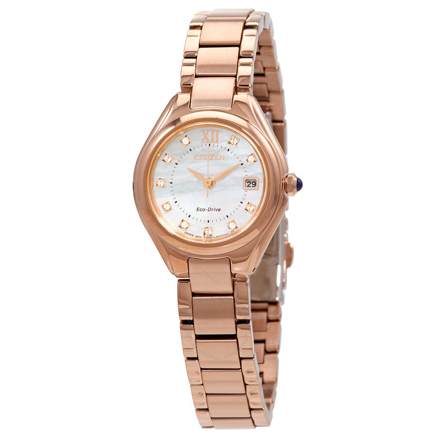 Citizen Swarovski Crystal White Mother of Pearl Dial Ladies Watch EW2543-85D - The Watches Men & Co