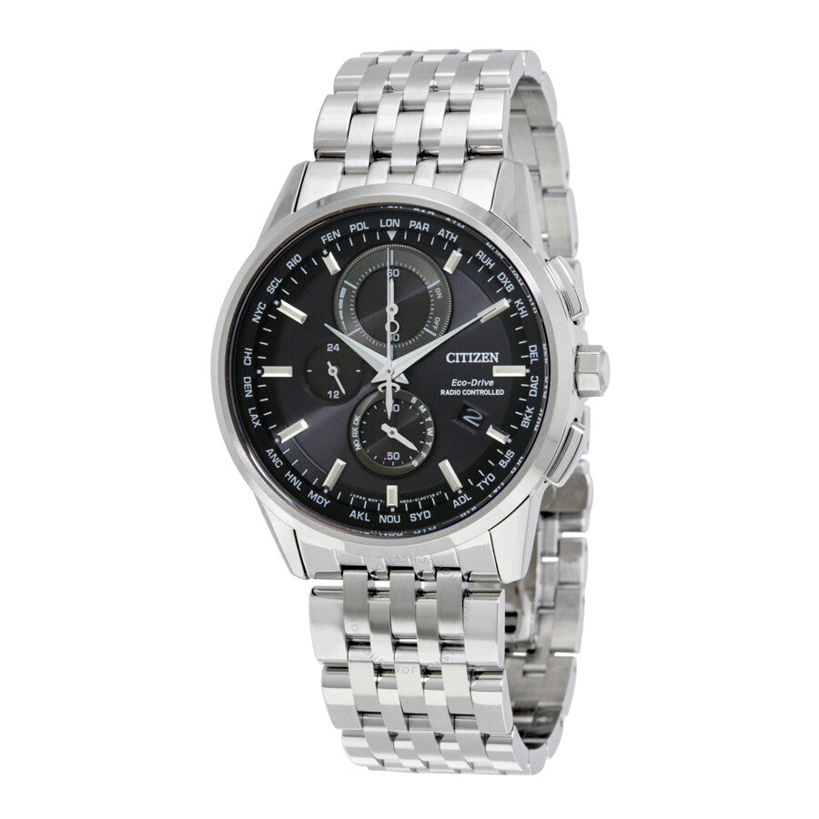 Citizen World Time A-T Perpetual Chronograph Black Dial Men's Watch AT8110-53E