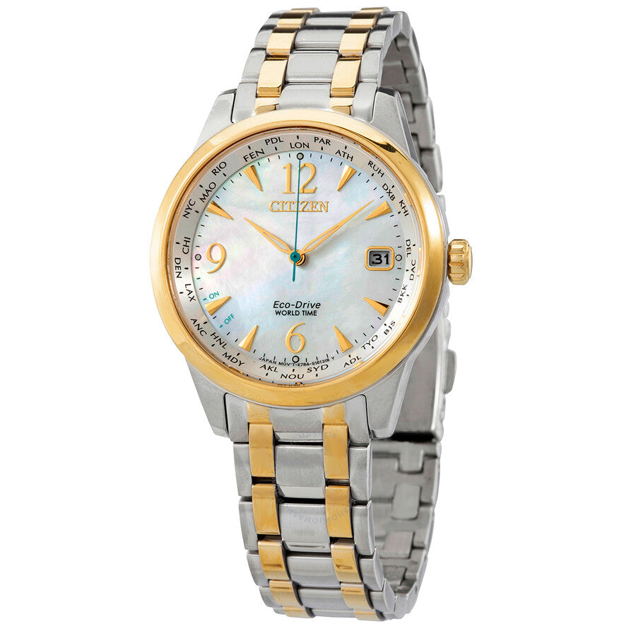 Citizen World Time Mother of Pearl Dial Ladies Watch FC8008-88D - The Watches Men & Co