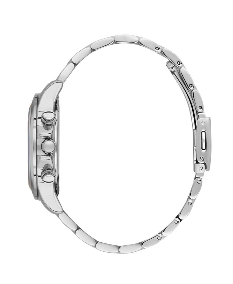 Side view of Daniel Klein silver chronograph watch showing metal bracelet and case profile