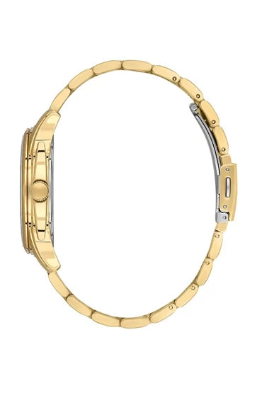 Daniel Klein gold watch side view showing bracelet and case profile