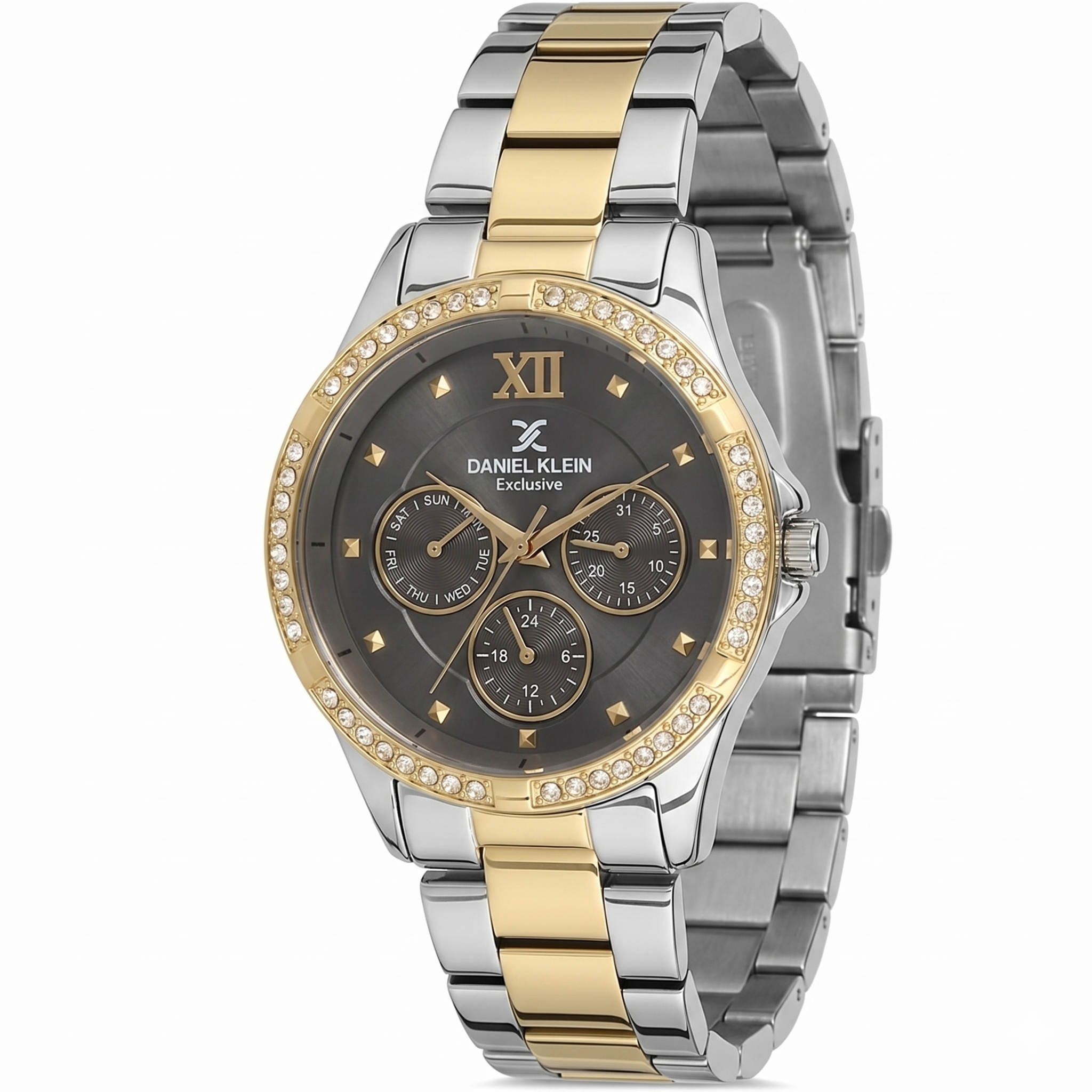Daniel Klein Exclusive Dimond Multifuntion Black Dial Two Tone Watch - DK.1.12915-4