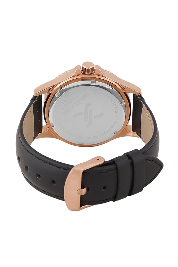 Daniel Klein Premium Date Window Black Dial And Genuine Leather Strap Rose Gold Watch - DK.1.13905-4