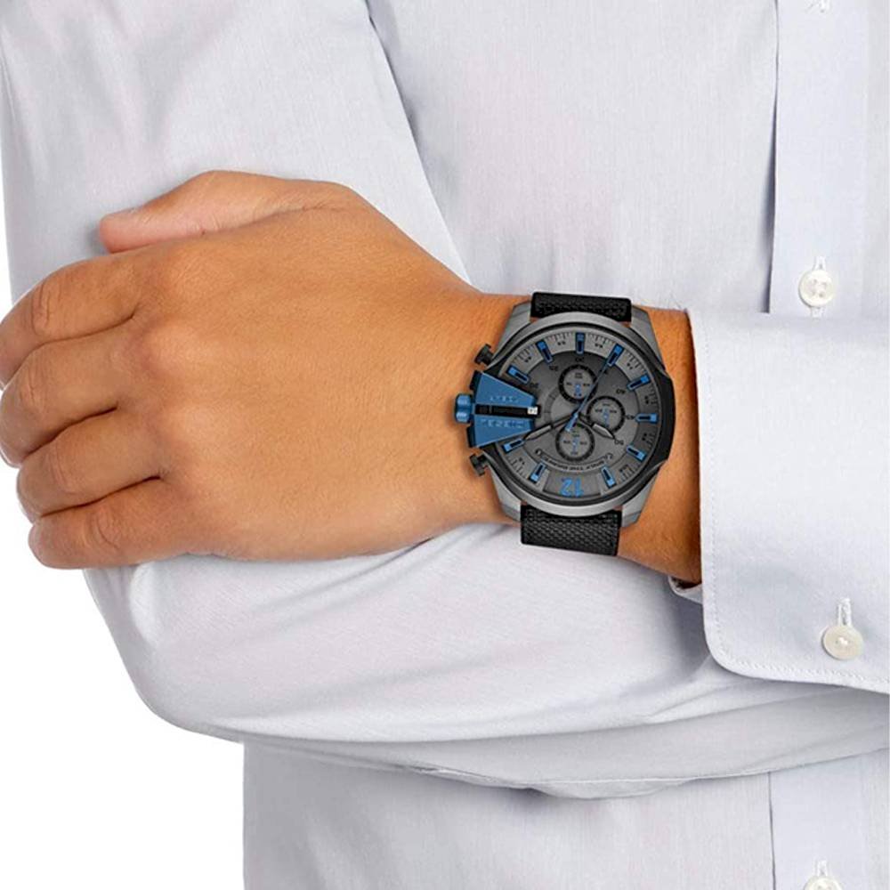 Diesel Mega Chief Grey Dial Grey Fabric Strap Chrono Watch DZ4500