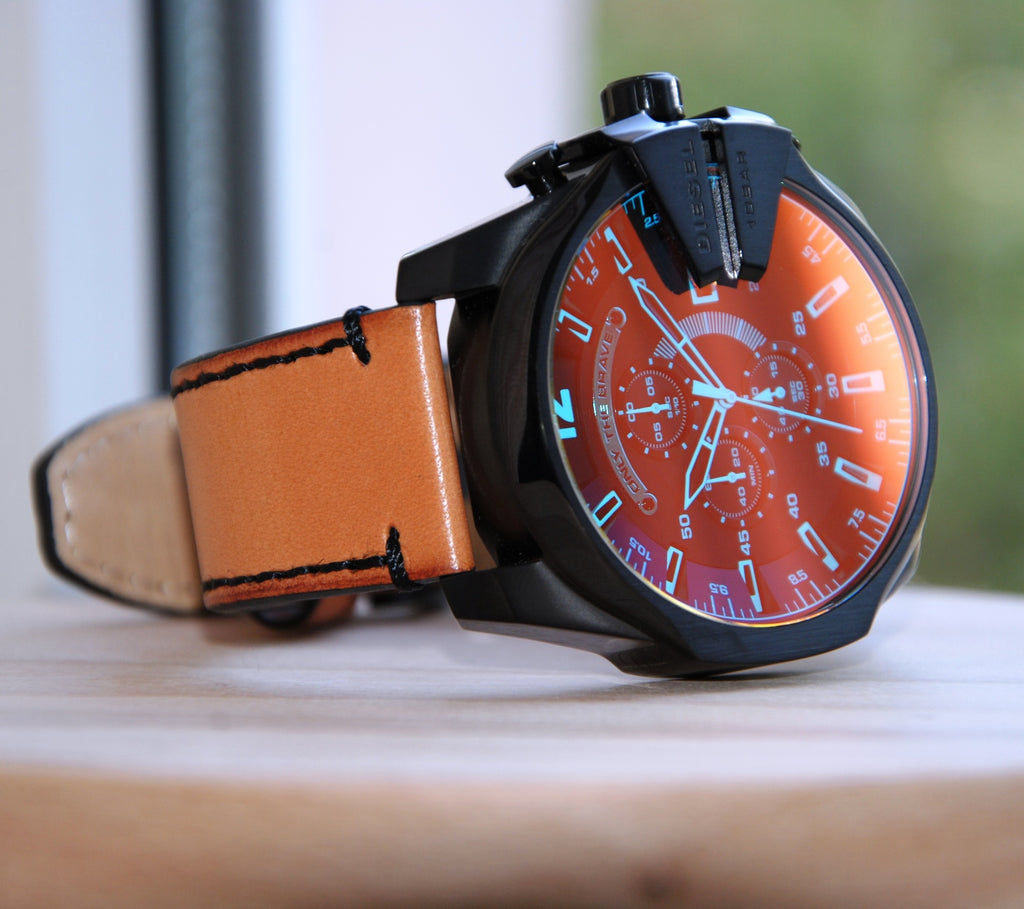 Diesel Mega Chief Men’s Chronograph Black IP Case Brown Leather Strap DZ4476