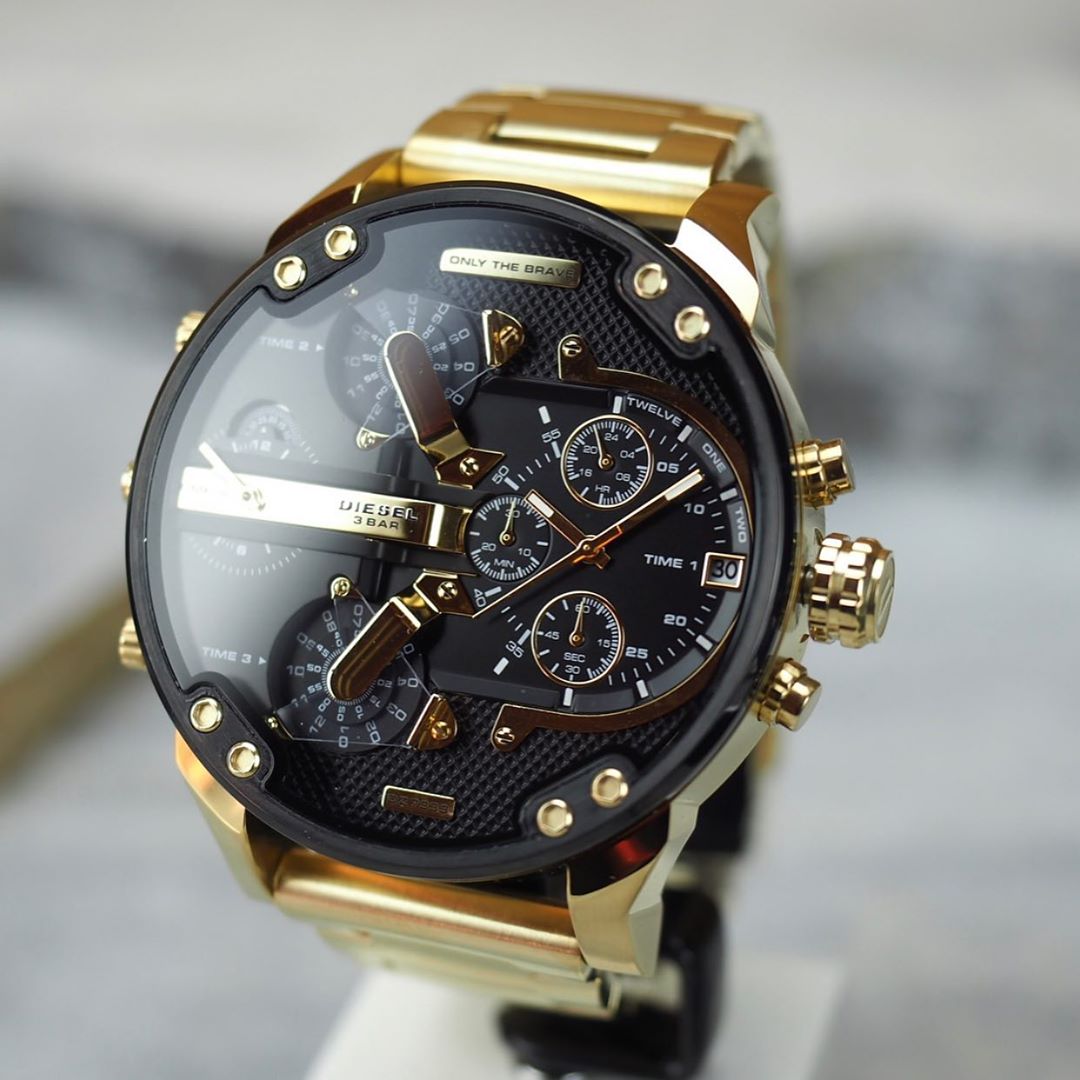 Diesel Mr. Daddy 2.0 Black Dial Gold Chronograph Men's Watch DZ7333