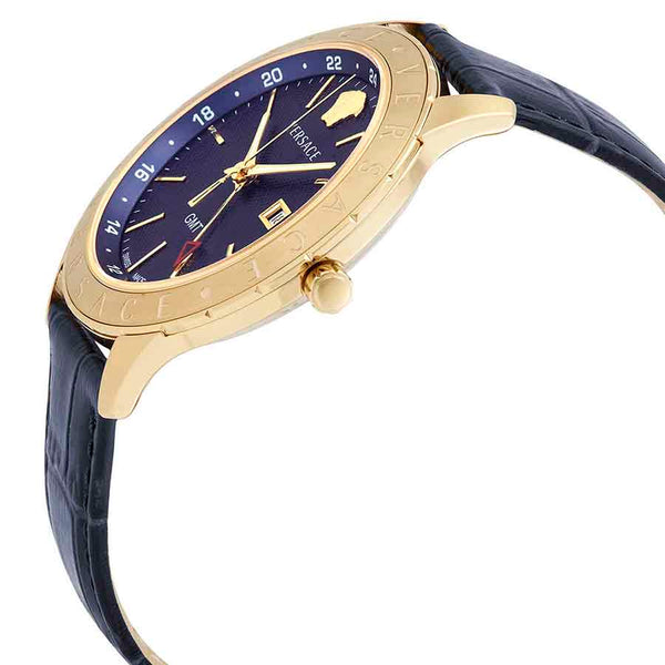 Versace Univers GMT Blue Dial Blue Leather Men's Watch VEBK00318