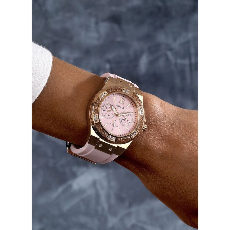 Guess Limelight Crystal Pink Dial Rosa Silicona Ladies Watch W1053L3