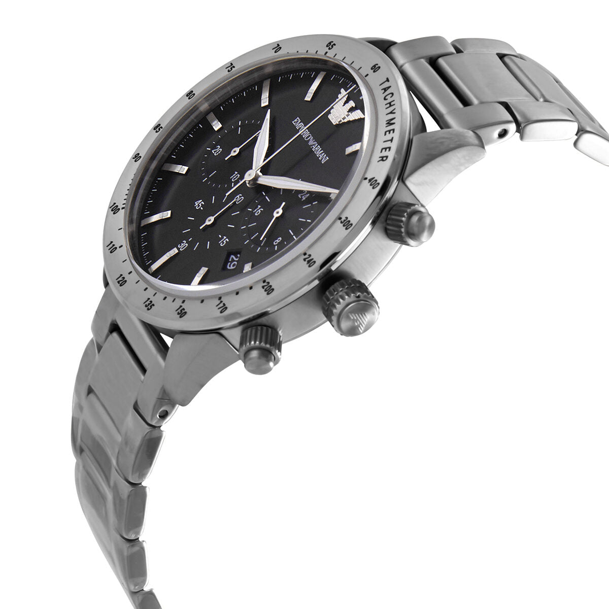 Emporio Armani Mario Chronograph Black Dial Silver Men's Watch - AR11241