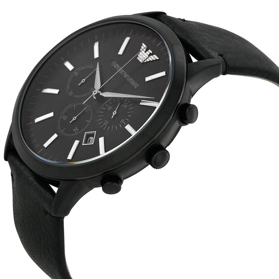 Emporio Armani Sportivo Chronograph Black Genuine Leather Men's Watch - AR2461