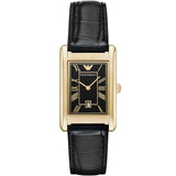 ساعة إمبوريو أرماني جينو ذات عقربين وتاريخ، مصنوعة من الجلد الأسود، موديل AR11666