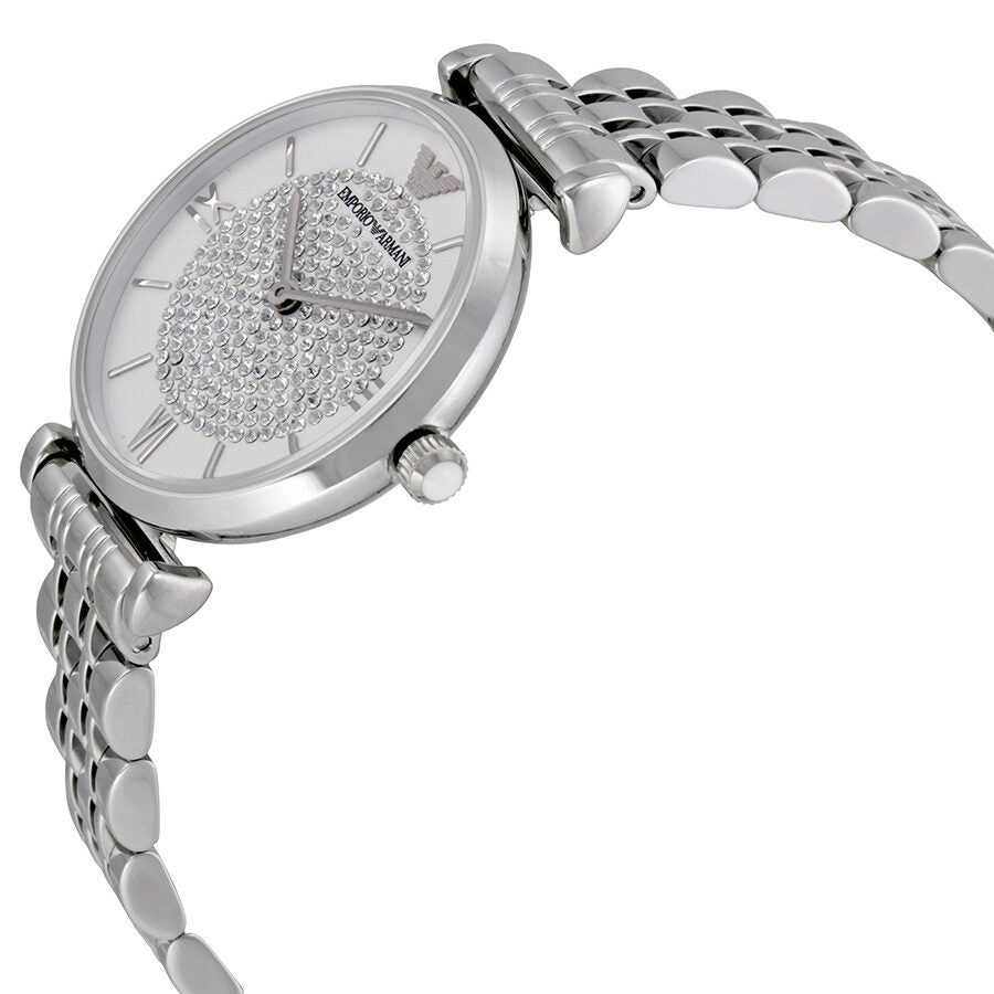 Emporio Armani White Crystal Pave Dial Acero inoxidable Ladies Watch AR1925