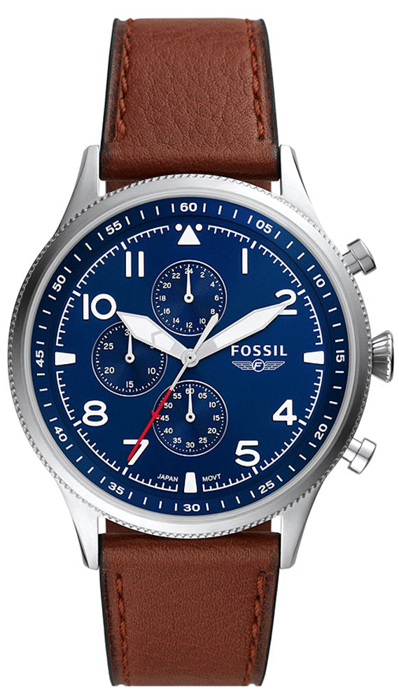 Fossil Retro Pilot Cronógrafo Marrón Cuero Hombre Reloj FS5832