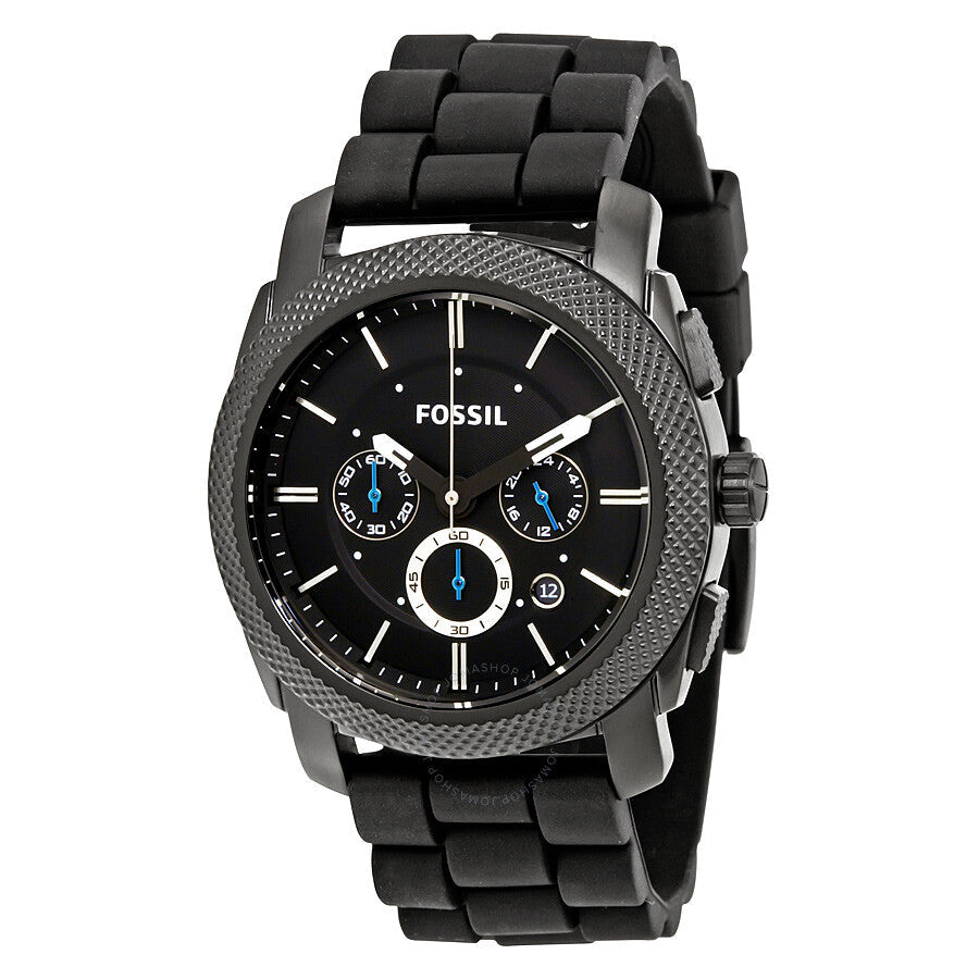 Fossil Machine Chronograph Black Dial Black Silicone Men's Watch FS4487 - The Watches Men & Co