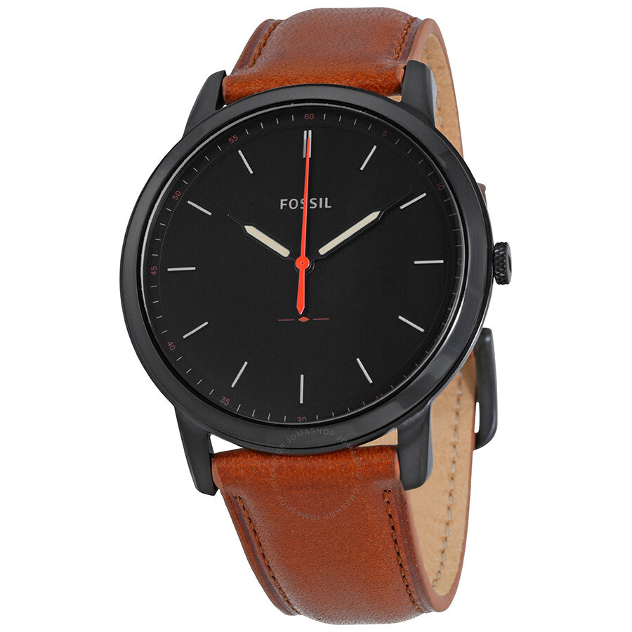 Fossil Minimalist Black Dial Brown Leather Men's Watch FS5305 - The Watches Men & Co
