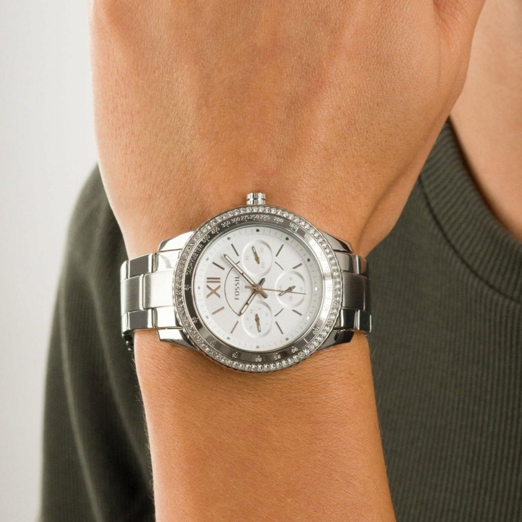 Fossil Stella Sport Chronograph Quartz Crystal Silver Dial Ladies