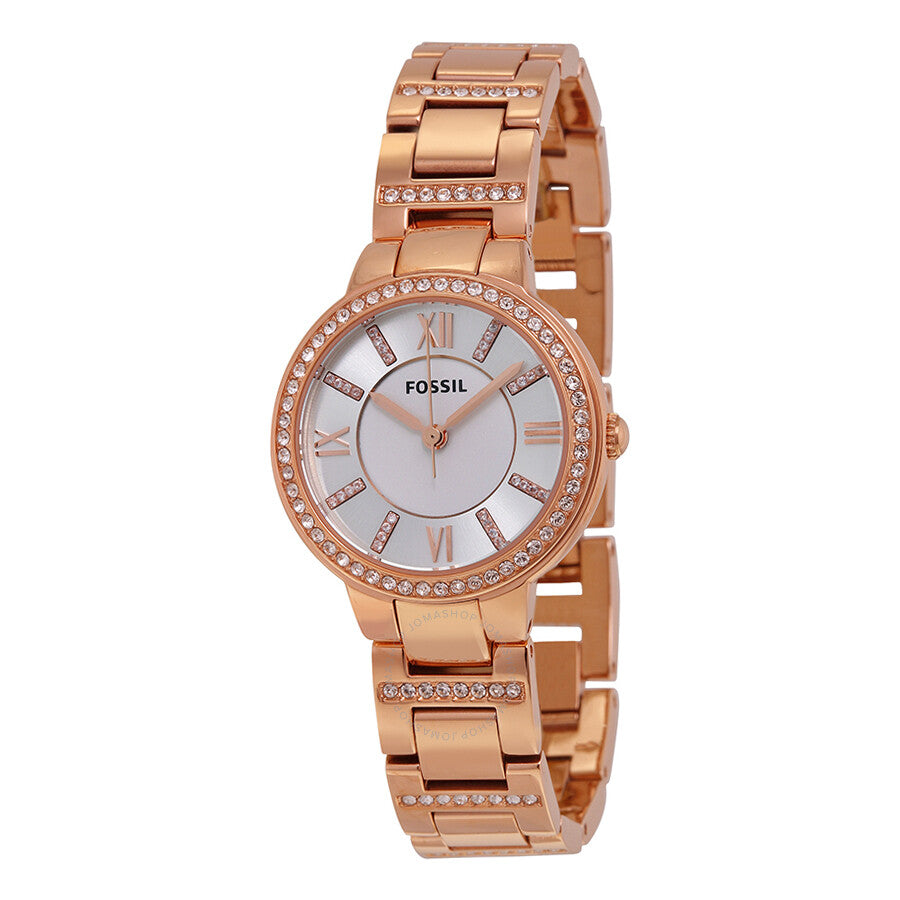 Fossil Virginia Silver Dial Rose Gold-tone Ladies Watch ES3284 - The Watches Men & Co