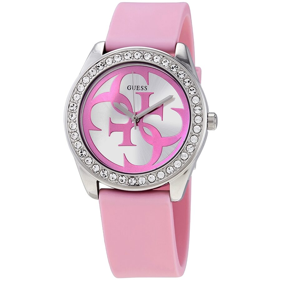 Reloj Guess G-Twist de cuarzo con esfera plateada y silicona rosa para mujer W1240L1