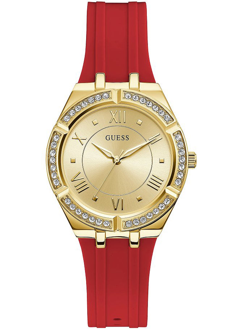 Guess Crystal Accented Gold Tone Red Strap Women's Watch GW0034L6