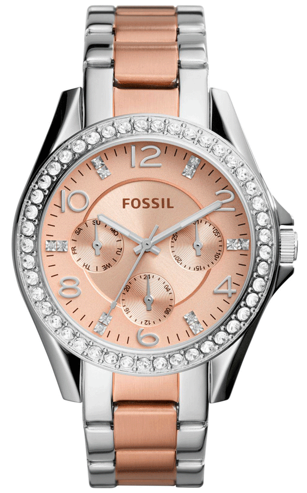 Fossil Riley Rose Gold Dial Ladies Multifunction Watch ES4145