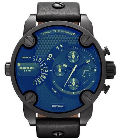 Diesel Bad Ass Reloj cronógrafo para hombre, esfera azul, piel negra, DZ7257