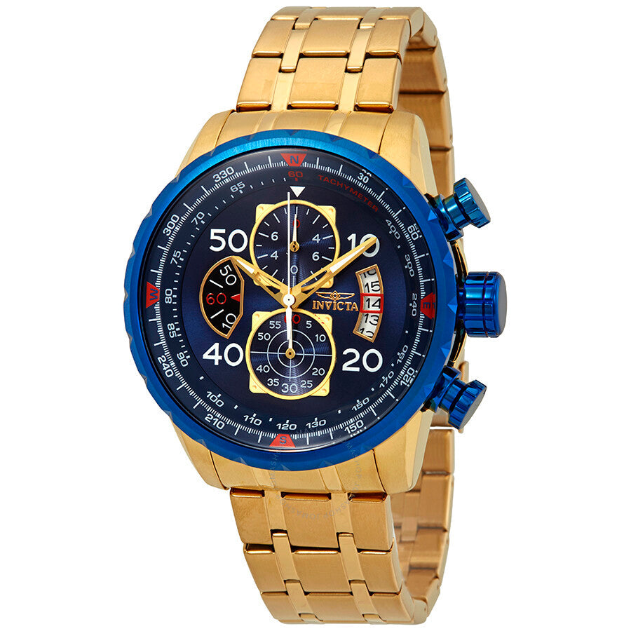 Invicta Aviator Chronograph Blue Dial 18kt Gold-plated Men's Watch 19173
