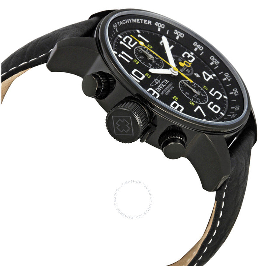 Invicta Lefty Chronograph Black Dial Black Leather Men's Lefty Watch 3332