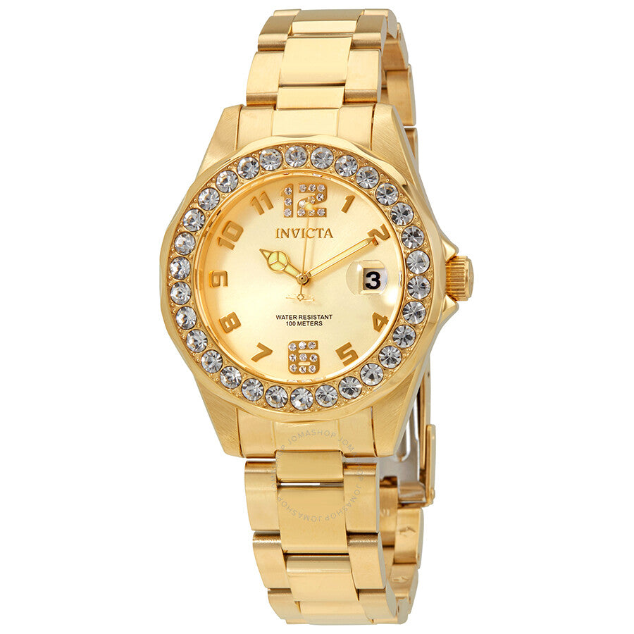 Invicta Pro Diver Pro Diver  Champagne Dial 18kt Gold-plated Ladies Watch 21397 - The Watches Men & Co