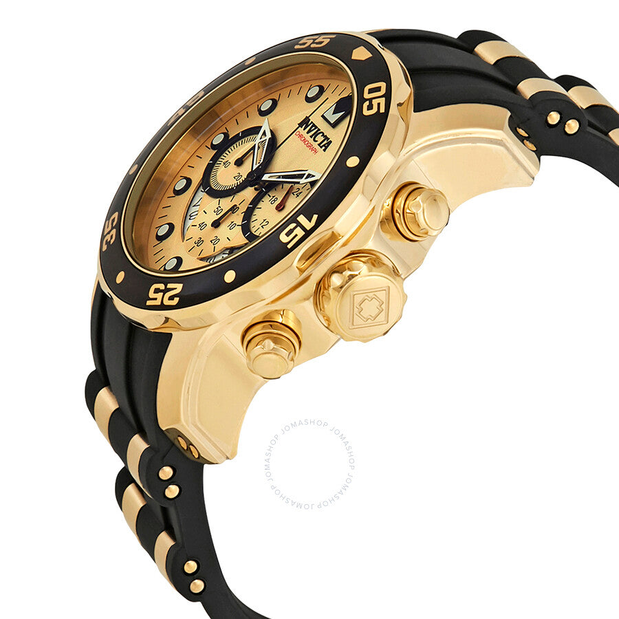 Invicta Pro Diver Chronograph Gold Dial Black Polyurethane Men's Watch 17566