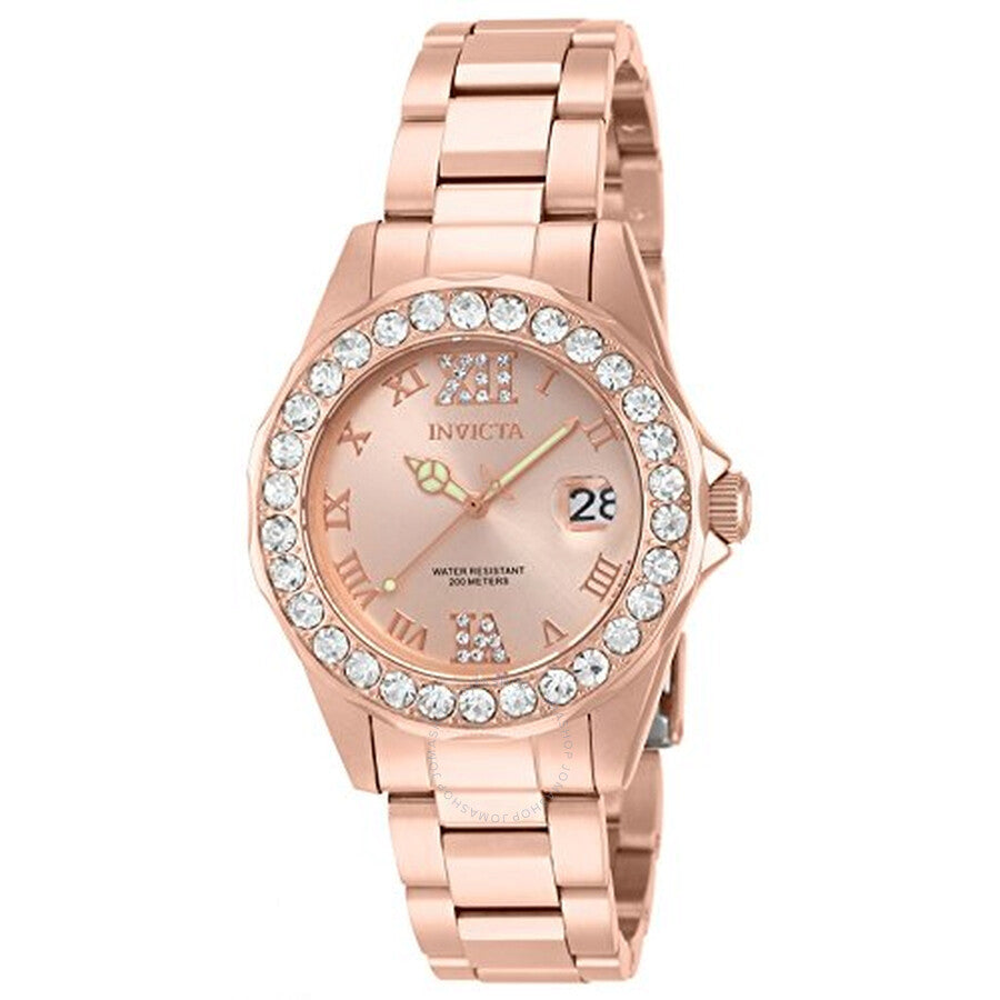 Invicta Pro Diver Quartz 3 Hand Rose Dial Ladies Watch 15253 - The Watches Men & Co