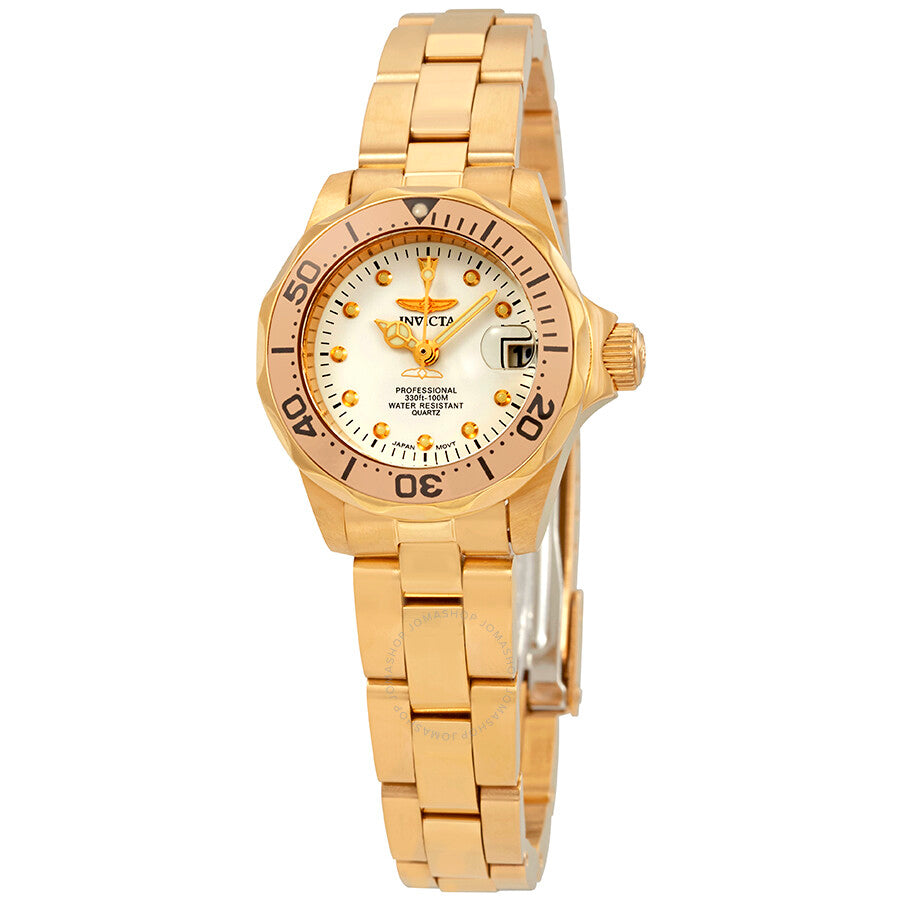 Invicta Pro Diver White Dial Gold-plated Ladies Watch 17037 - The Watches Men & Co