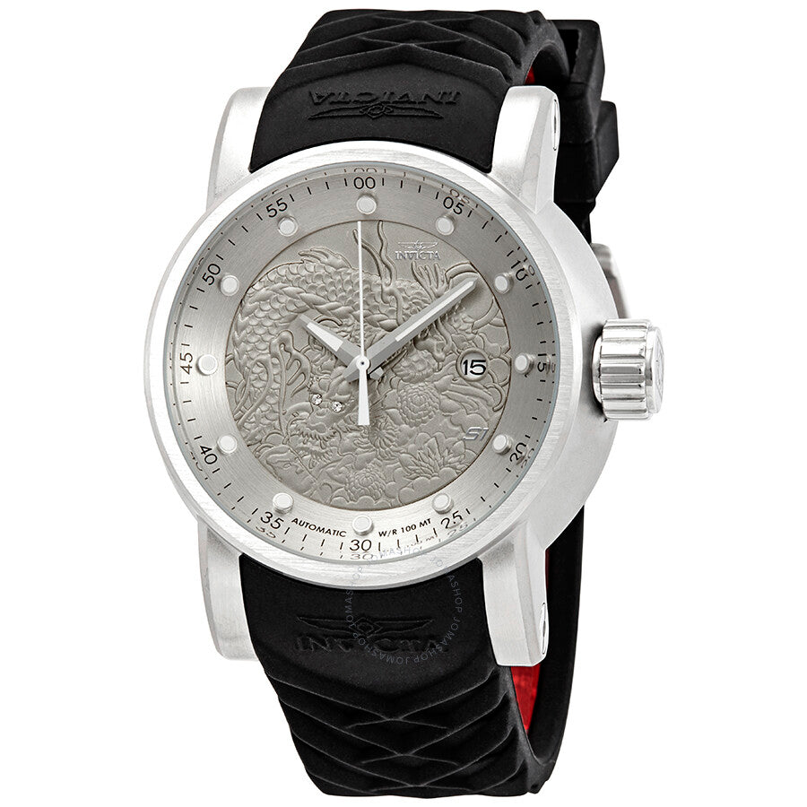 Invicta S1 Rally Automatic Dragon Silver Dial Black Silicone Men's Watch 15862 - The Watches Men & Co