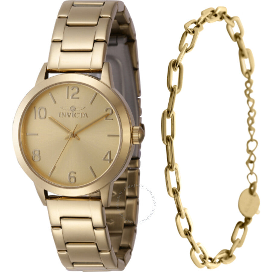 Invicta Wildflower Quartz Gold Dial Ladies Watch 47271 With Bracelet - The Watches Men & Co