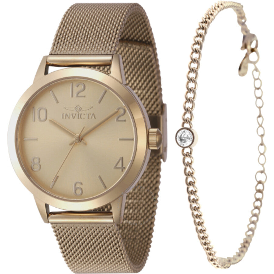 Invicta Wildflower Quartz Gold Dial Ladies Watch 47275 With Bracelet - The Watches Men & Co