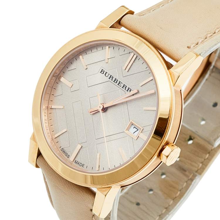 Burberry Tan Dial correa de cuero reloj unisex BU9014