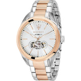 ساعة مازيراتي تراجواردو أوتوماتيكية فضية اللون بمينا مفتوح على شكل قلب للرجال R8823112001