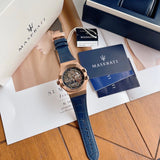 ساعة مازيراتي أوتوماتيكية بهيكل عظمي من الذهب الوردي للرجال R8821108022