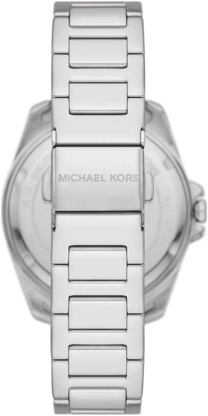 Back view of Michael Kors Alek watch showing stainless steel caseback with Michael Kors logo