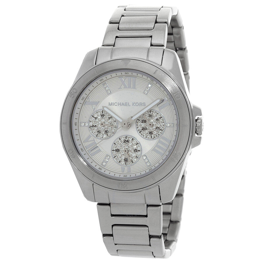 Michael Kors Alek multifunction silver-tone women's watch with white dial and chronograph subdials